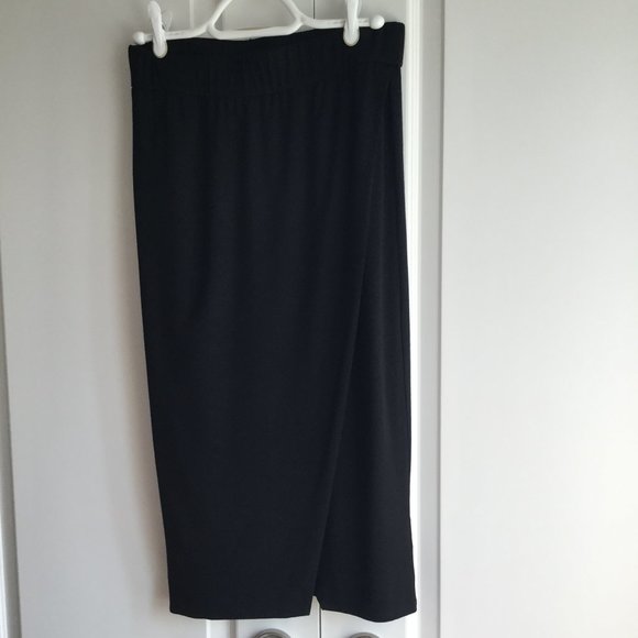 Eileen Fisher Black Knit Faux Wrap Skirt - Picture 2 of 4